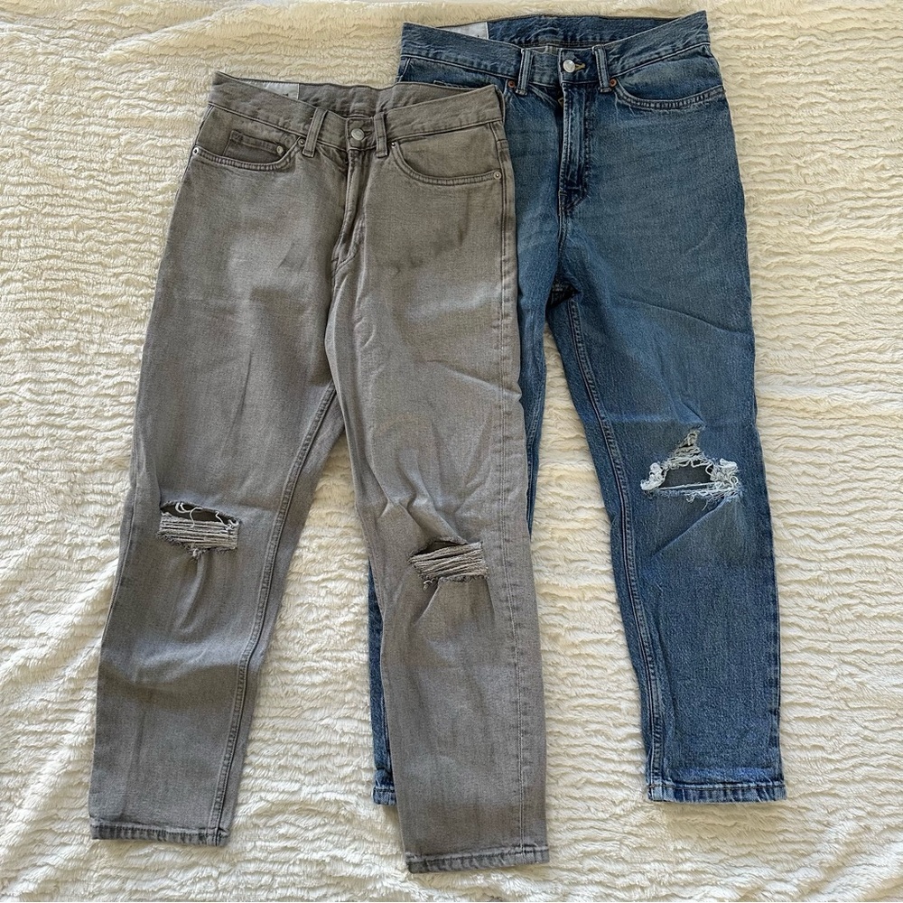 Gray and Blue Distressed Jeans